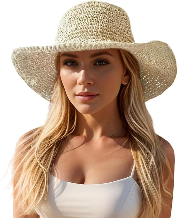 Floppy Store Stråhatte til Kvinder Sammenfoldelig Sommer Bred Skygge Pakbar Solhat Dame Rejse Strå Fedora Hat