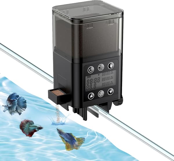 Automatisk fiskmatare – 320 ml – med timer – lämplig för pellets och pulverfoder – lämplig för akvarier och dammar – lätt att mäta och tillsätta foder