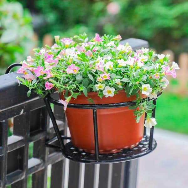 Väggkorgsställ i smidesjärn för blomlådor, metallstaket, montering - 3-pack svart