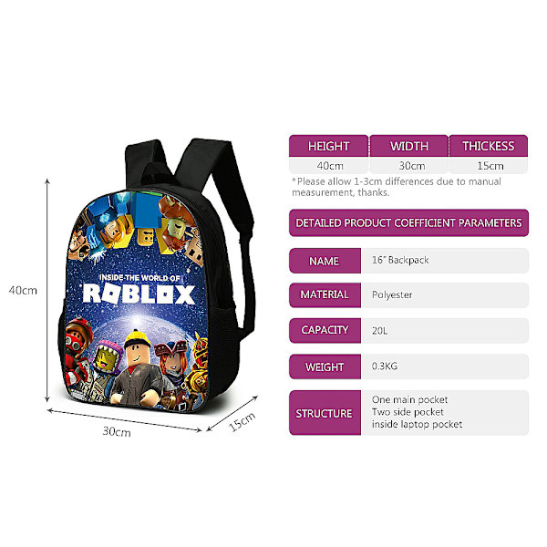 3-delat set Roblox Ryggsäck Skolväska Resväskor D