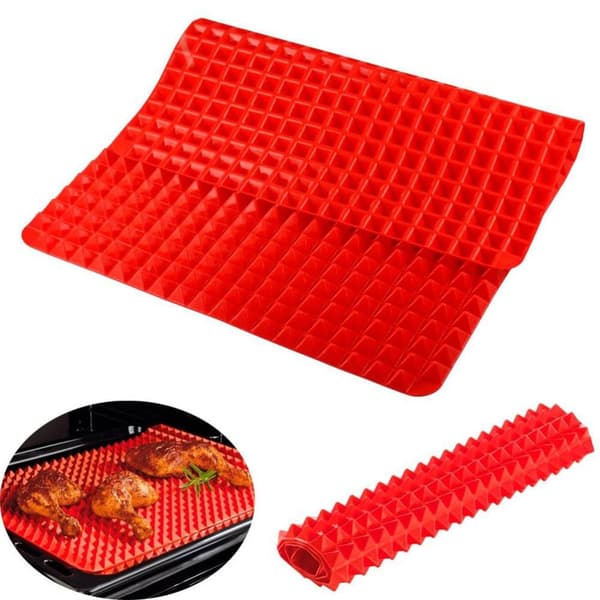 Non-Stick silikon ugnsmatta, pyramidformad för hälsosam matlagning. Röd