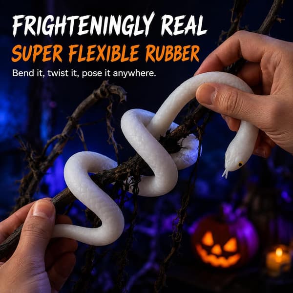 Realistisk leksaksorm 120 cm vit gummisnok för Halloween