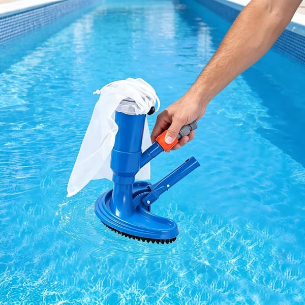 Bærbar poolstøvsuger til overjordiske pools med sandpose og børste, poolrenser til dam og springvand (uden stang)