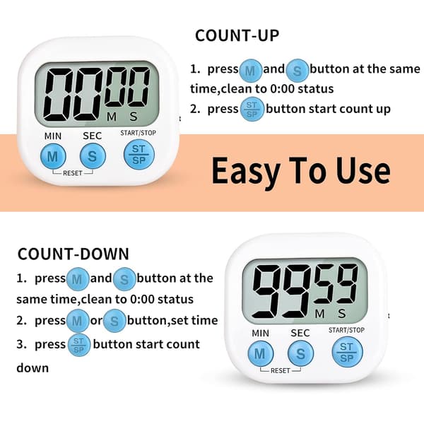 2 stk Mitlker Timer for barn Kjøkkentimer Digital Magnetisk Bakside Høy Ring Stativ for matlaging Klasserom Bad Lærere Barn
