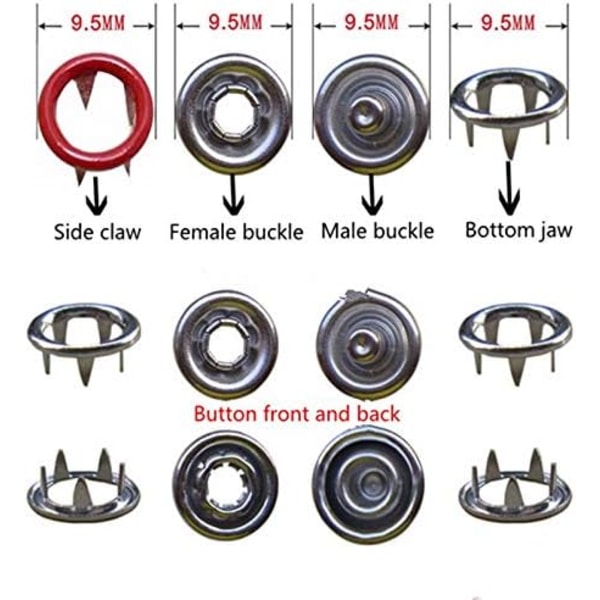 200 trykknapper sett metall 12,5 mm for syhåndverk