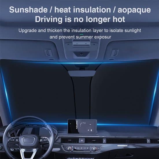 Bilsolskjerm med UV-beskyttelse – Sammenleggbar varmeisolerende frontrute 142×80 cm