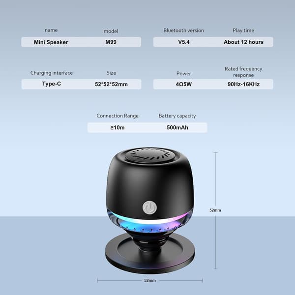 Magnetisk Högtalare - Bluetooth Högtalare - Bärbar - Stark Magnetisk Bas - 360° Ljud för Badrum, Spel och Utomhusbruk