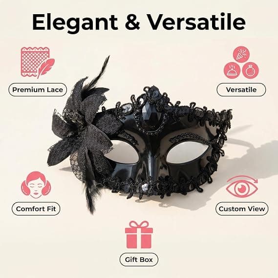 Spets Venedig Maskeradmask för Kvinnor (Svart)