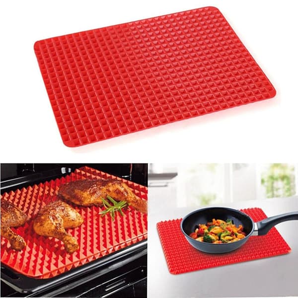 Non-Stick silikon ugnsmatta, pyramidformad för hälsosam matlagning. Röd