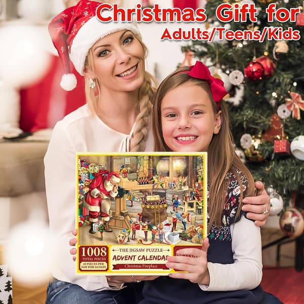 Julkalender Roligt Spel 1000-bitars Julpussel för Barn och Tonåringar 24-dagars Nedräkning till Jul