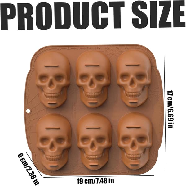 Halloween Dödskalle Silikon Bakform 6-håls 3D Pirat Dödskalle Bakform Brun