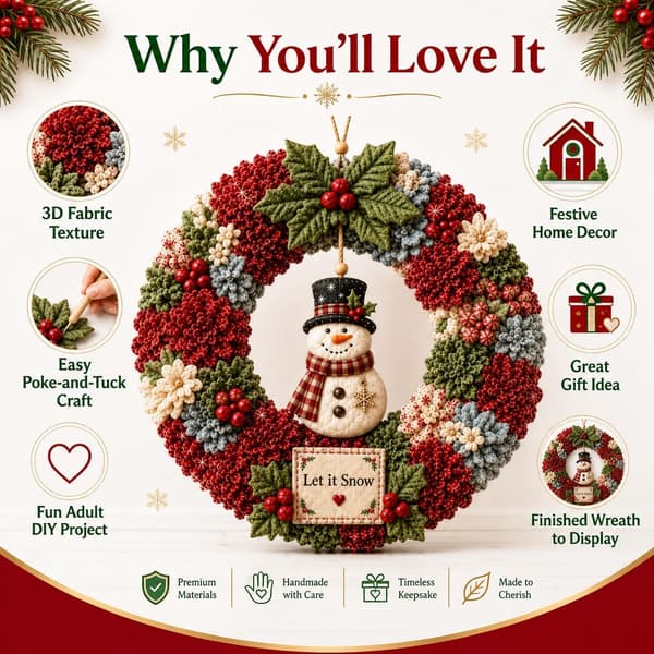 DIY Julekrans-sæt Stof-patchwork Håndværkssæt med Snemand-design Håndlavet Julepynt & Ophæng til Højtid snowman