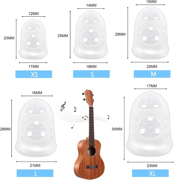 40 st silikon gitarr fingerskydd gitarr fingerspets skyddshöljen för stränginstrument (5 storlekar)