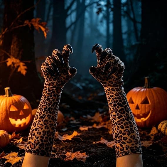 Halloween Leopard-printede kløehandsker 17-tommer lange sorte dyrekostumehandsker 1 par til Halloween-fester og cosplay