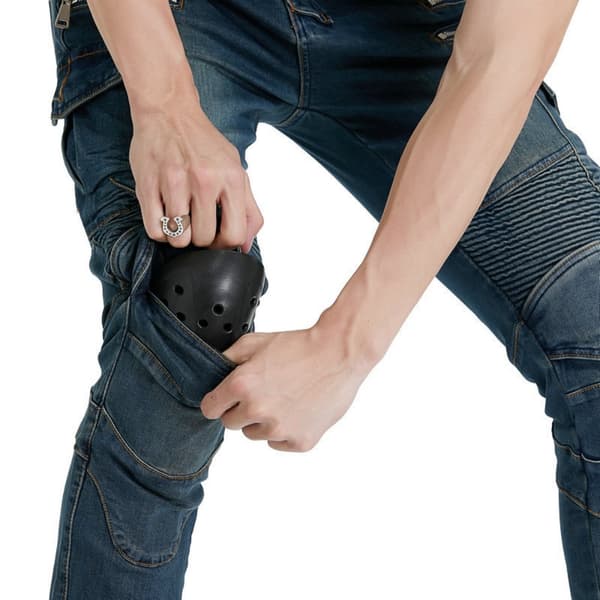 Motorcykelbyxor, Moto Jeans för män, skyddsutrustning för körning Blue L