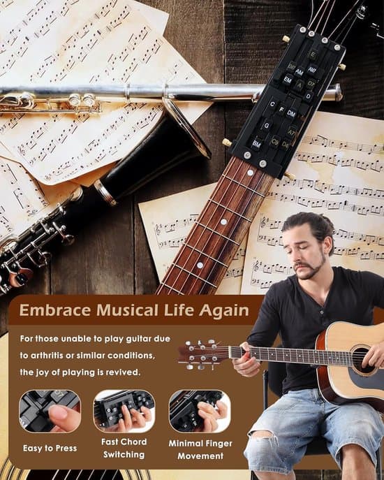 Gitarrackordpress - Bärbart gitarrackordhjälpmedel och tränare - lämplig för akustisk gitarr - ett inlärningsverktyg för nybörjare och gitarrister med artrit