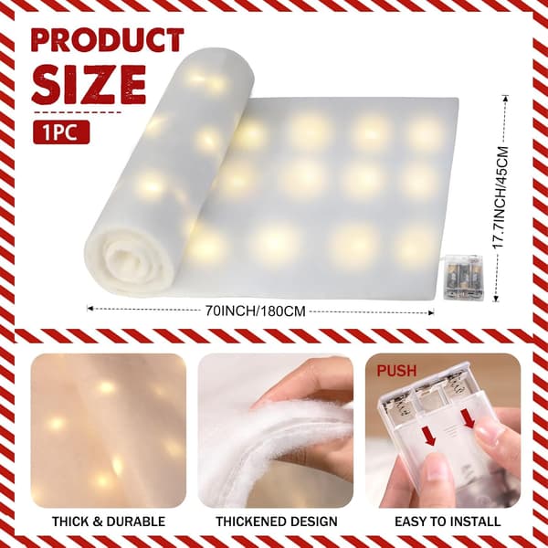 LED Jule-falsk snøteppe-rull med lys 70 x 17,7 tommer Kunstig snøteppe med 50 LED-lyslenker Vinterdekor til jul
