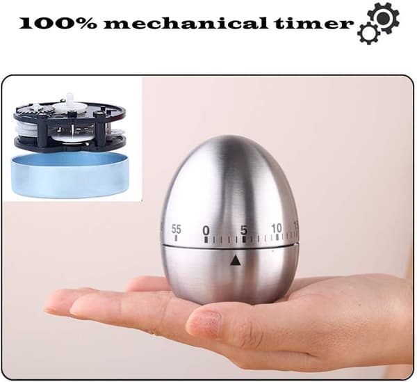 Egg Timer Opptrekk Kjøkken Timer Påminnelse Mekanisk Påminnelse Søt Mekanisk Roterende Alarm med 60 Minutter for Matlaging (Sølv)