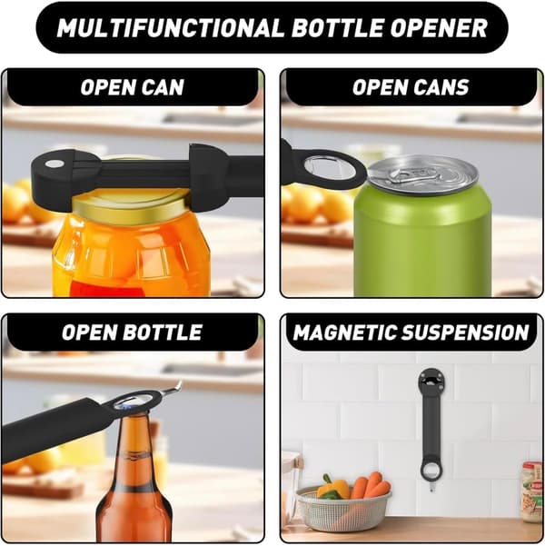 Multifunktionell infällbar magnetisk burköppnare, flasköppnare och burkklämma (benvit)