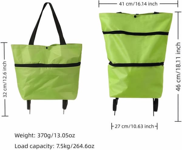 2-i-1 Sammenleggbar Handlevogn med HjulVanntett og Solid Handlepose Tralle Sammenleggbar Bærbar Rullende Tote for SupermarkedVaskeriReise