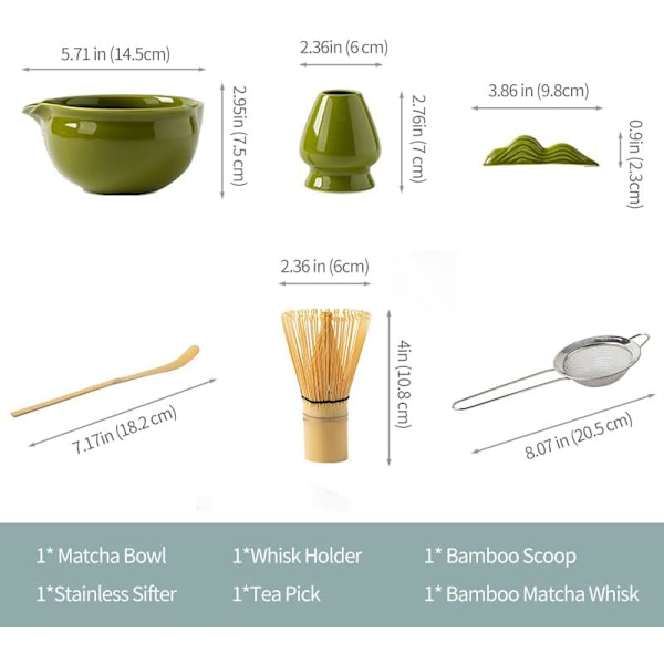 Matcha Presentkit - 7-delars set - Matcha startkit - Matcha visp - Keramik - Bambu - Komplett Matcha set förpackning