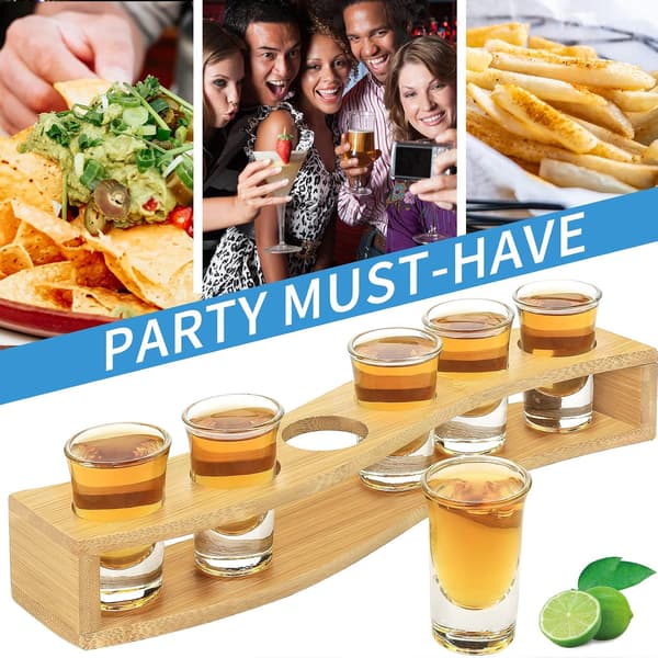 Snapseglas 6 stk. Snapseglassæt 30 ml Snapseglasholder Tung Bund til Whisky Tequila 6 Snapseglas Serveringsbakke (6 stk.)