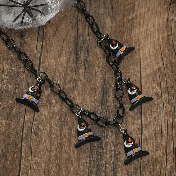 2 stk. græskarhalskæde til kvinder, flagermushalskæde, Halloween-halskæde, hat-choker-halskæde, sort kædehalskæde til Halloween Wizard Hat