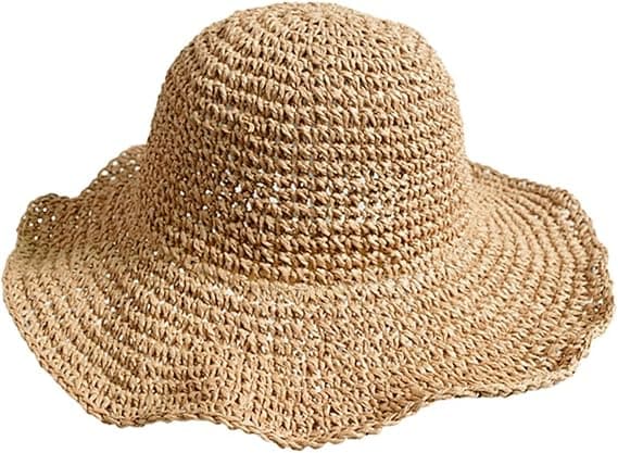 Dame foldbar stråhat foldbar bred stråhat - Sommer- og strand-solhat til kvinder til sommer 57-59 cm brun