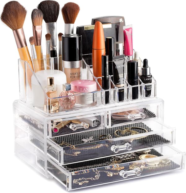 Akryl Makeupboks med 4 Skuffer - Opbevaringsboks - Transparent Makeup Stand