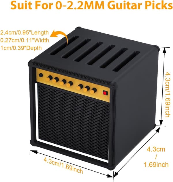 Gitarrplektrumhållare Box Förstärkare Högtalare Plektrumhållare med 5 Celluloid Gitarrplektrum Gitarrplektrum Förvaringslåda Set för Gitarr Bas Ukulele Spelare