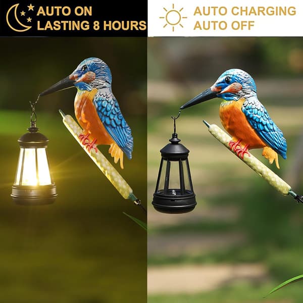 Solar Kingfisher Hagefigur 15,5 cm Metallfuglpynt med Solcellelykt for Uteinnredning Terrasse Hage & Plen Gave til Kvinner Mamma Bestemor
