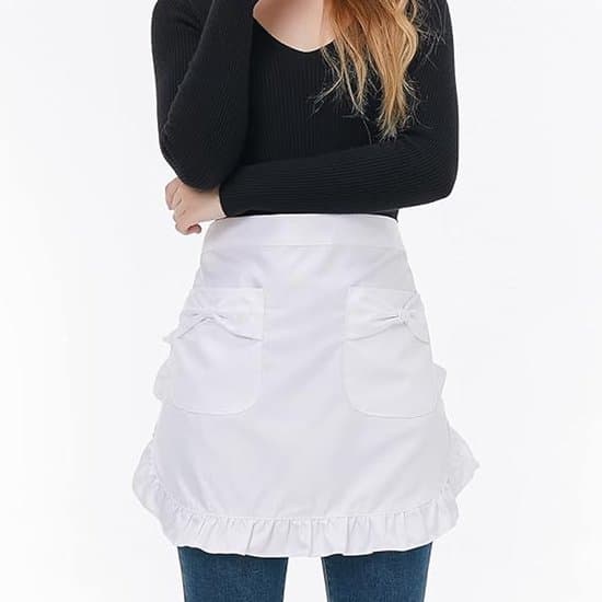 Midjeforkle med lommer, moteriktig kjøkkenforkle for restaurant, bistro, halvforkle for jenter og kvinner