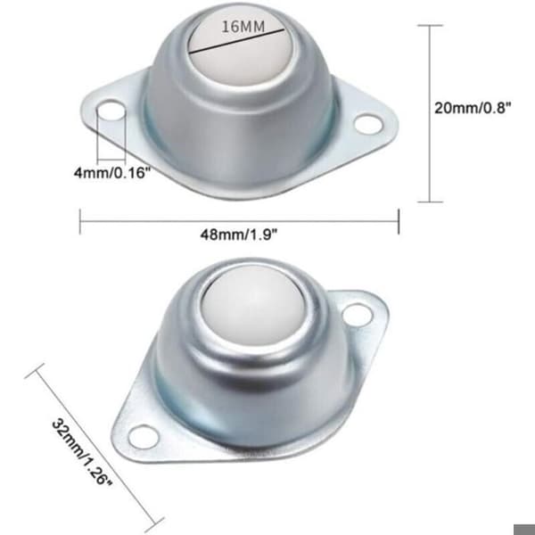 Møbelhjul – Galvanisert jern – Nylonkuler – Maksimal belastning 15 kg – 360° rotasjon