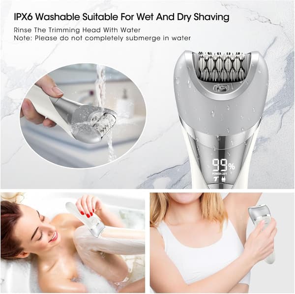 6-i-1 Epilator|Hårfjerner| IPX6 Barbermaskine| Trimmer| Ansigtsbørste| Ansigtsmassager & Kropspeeling.
