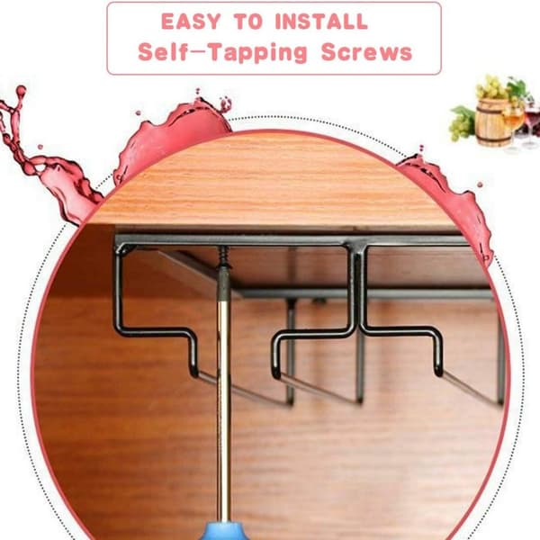 Vinglasholder - Under skab Stemware Vinglasholder Glas Opbevaring Bøjle Metal Organizer til Bar Køkken Sort