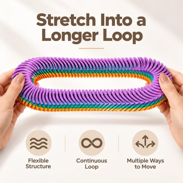 3D-printad fidget-leksak, flexibel räfflad loop, sensorisk ring, töjbar taktil handleksak för skrivbord, resor och studier, flerfärgad
