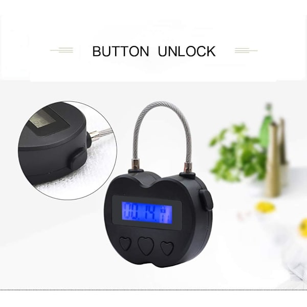 Tidslås LCD-display Tidslås Multifunktionell elektronisk timer USB uppladdningsbart timerhänglås (svart)