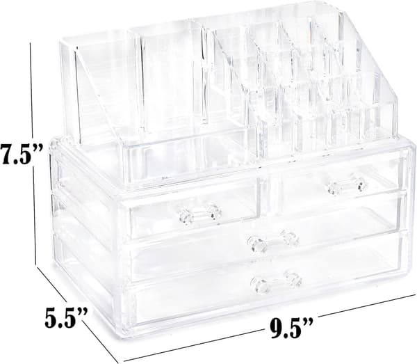 Akryl Makeupboks med 4 Skuffer - Opbevaringsboks - Transparent Makeup Stand