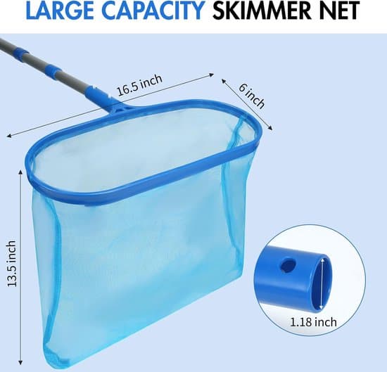 Extra-stor poolhåv finmaskig poolblad- och skräprengörare 41,5 × 17,5 cm blå (stång ingår ej)