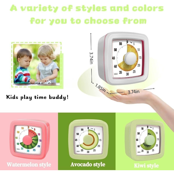 Visuell timer för barn för kök, klassrum, matlagning, inlärning, sovrum, 60-minuters nedräkning Pomodoro-timer för barn med autism ADHD (vattenmelonstil)