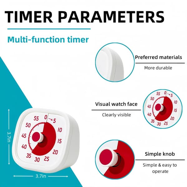 Visuel Timer til Børn - 60 Minutters Visuel Børnetimer til Klasseværelse Hjemmekontor Nedtællingstimer til Madlavning Undervisning Arbejde Møde (Hvid)