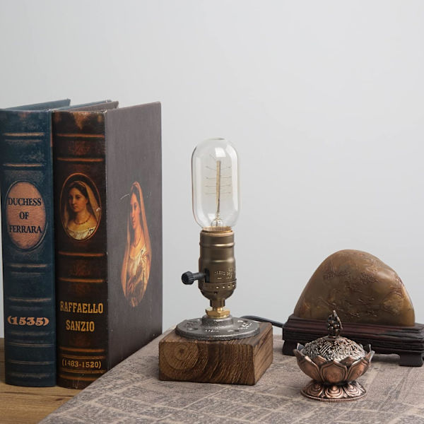 Industriel steampunk bordlampe E27 pærer med træfod