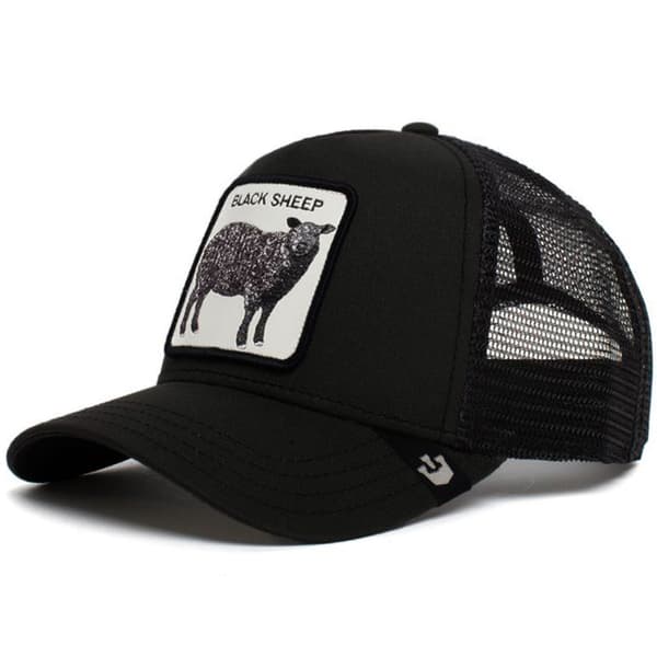 Fiskenettlue med brodert dyredesign Black Goat