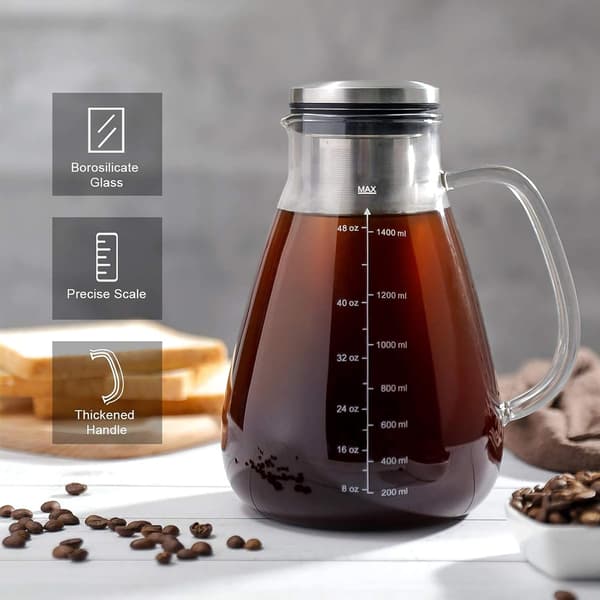 Koldbrygget iskaffemaskine, kaffebrygger, koldbrygget kande, glasbeholder