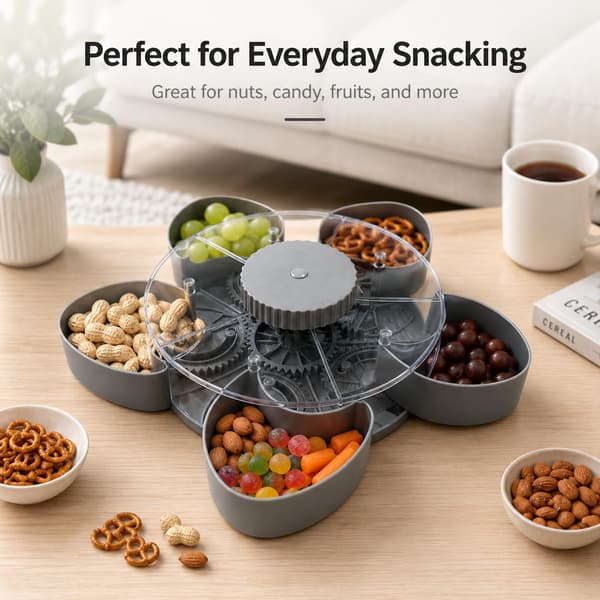 Opdelt serveringsbakke, der drejer, roterende Lazy Susan-organizer, gråt blomsterdesign