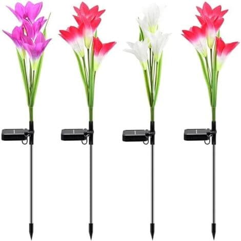 Utendørs solcellelys fargeskiftende med 16 store solcelleliljeblomster – IP65 vanntette solcellelys, sett med 4