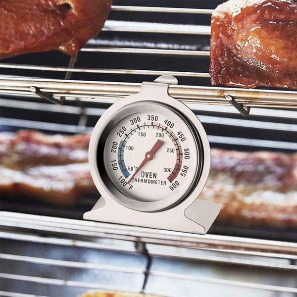 2-pak stort ovntermometer med dobbelt skala 50-300°C/100-600°F grilltermometer med krog og stativ til BBQ-bagning i rustfrit stål