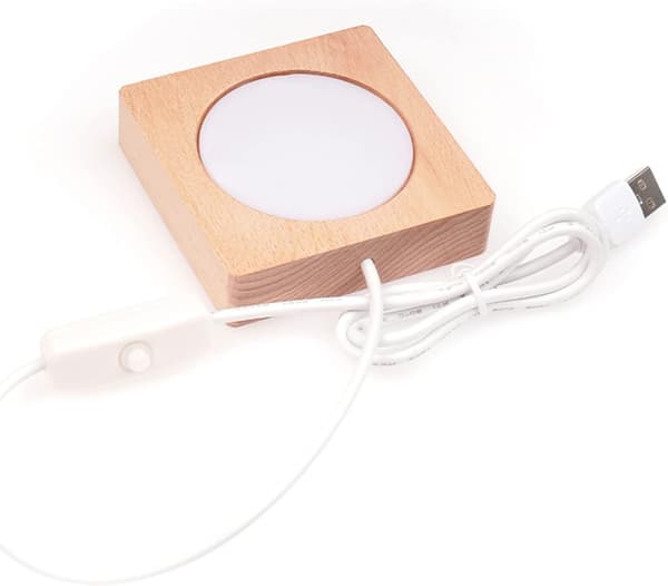 LED Display Base Krystalglas Lys Base Stand Træ LED Display Stand til Kunst (8*8*2cm