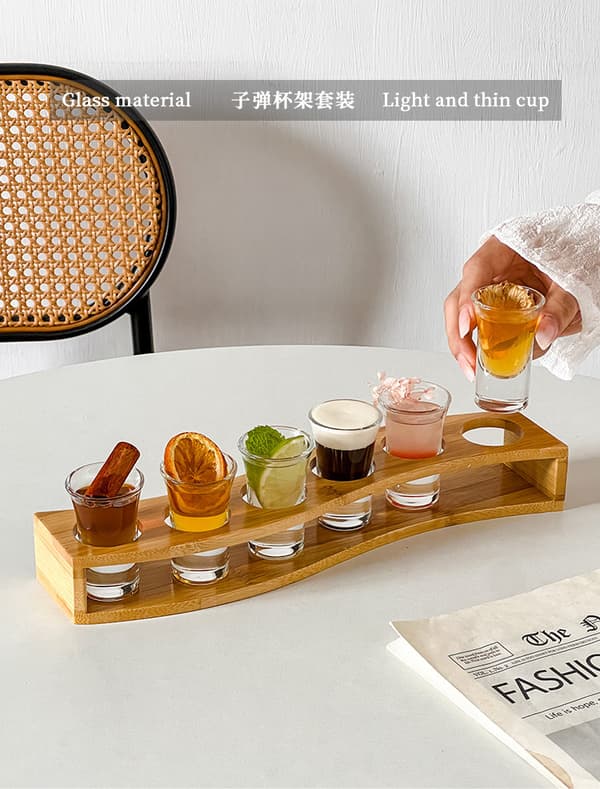 Snapseglas 6 stk. Snapseglassæt 30 ml Snapseglasholder Tung Bund til Whisky Tequila 6 Snapseglas Serveringsbakke (6 stk.)