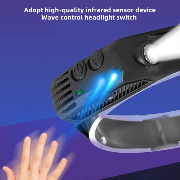 LED-hodelykter oppladbare med 230° bred stråle, bevegelsessensor, lang batterilevetid, vanntett og lett design.